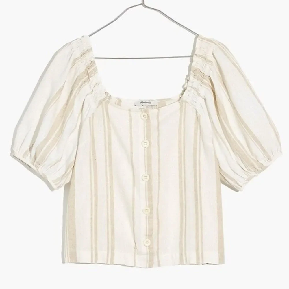 Madewell Linen-Blend Square-Neck Button-Front Top: Undyed Edition Size XXS